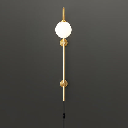 Qorven Minimalist Long Pole Globe Brass Plug In Wall Sconce