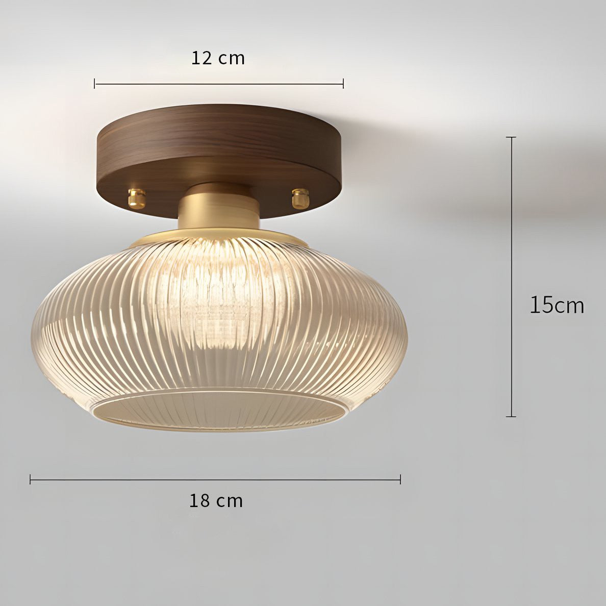 Caspian Retro Led Walnut Base Amber Fluted Glass Ceiling Light