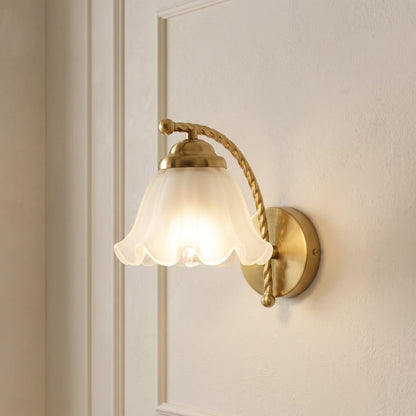 Hewitt Vintage Brass Floral Glass Wall Sconce