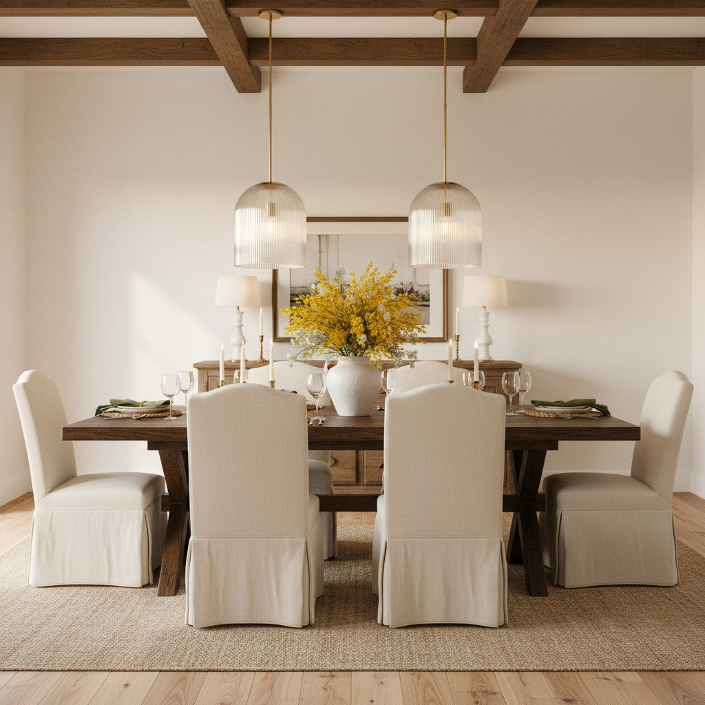 Alain Farmhouse Cooper Ribbed Glass Pendant Light For Dining Room & Kitchen