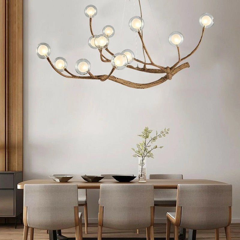 Damian Rustic Tree Branch Chandelier with Bubble Glass Lamp Shades