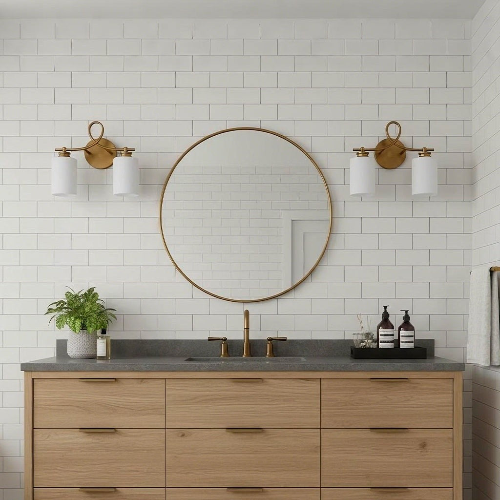 Drusilla Mid Century Modern Aged Brass Looped Arm Vanity Light