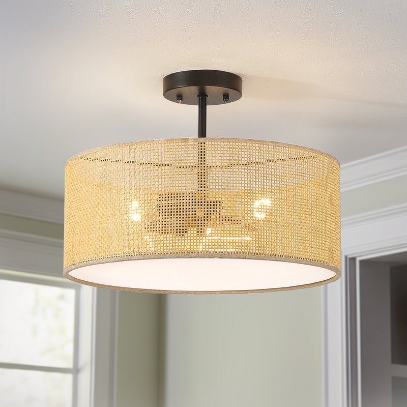 Zaylen Farmhouse Rattan Semi Flush Mount Ceiling Light