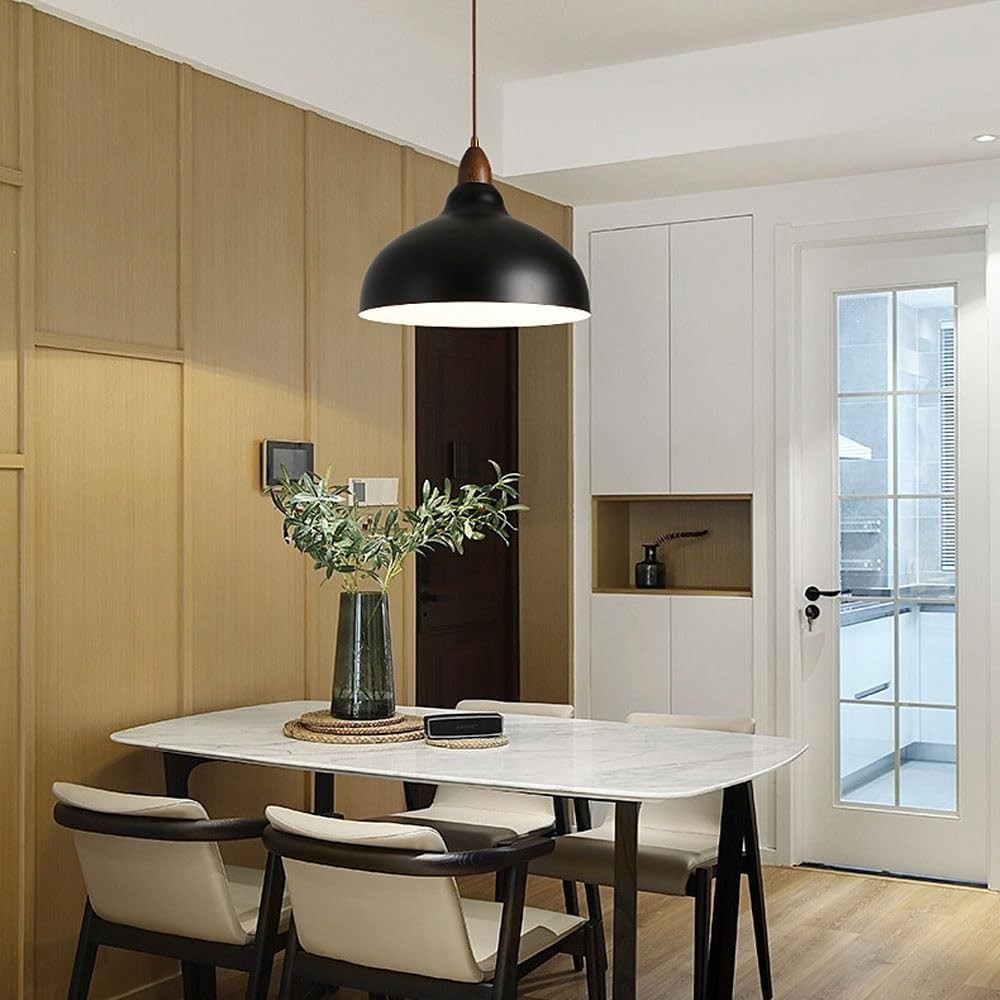 Zarek ‎Minimalist Walnut Wrought Iron Bowl Shaped Pendant Light
