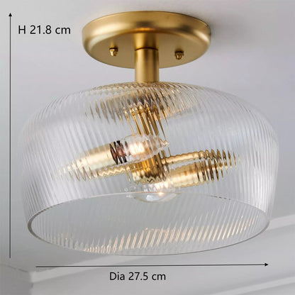 Yael Rustic Bowl Shaped Ribbed Glass Ceiling Light