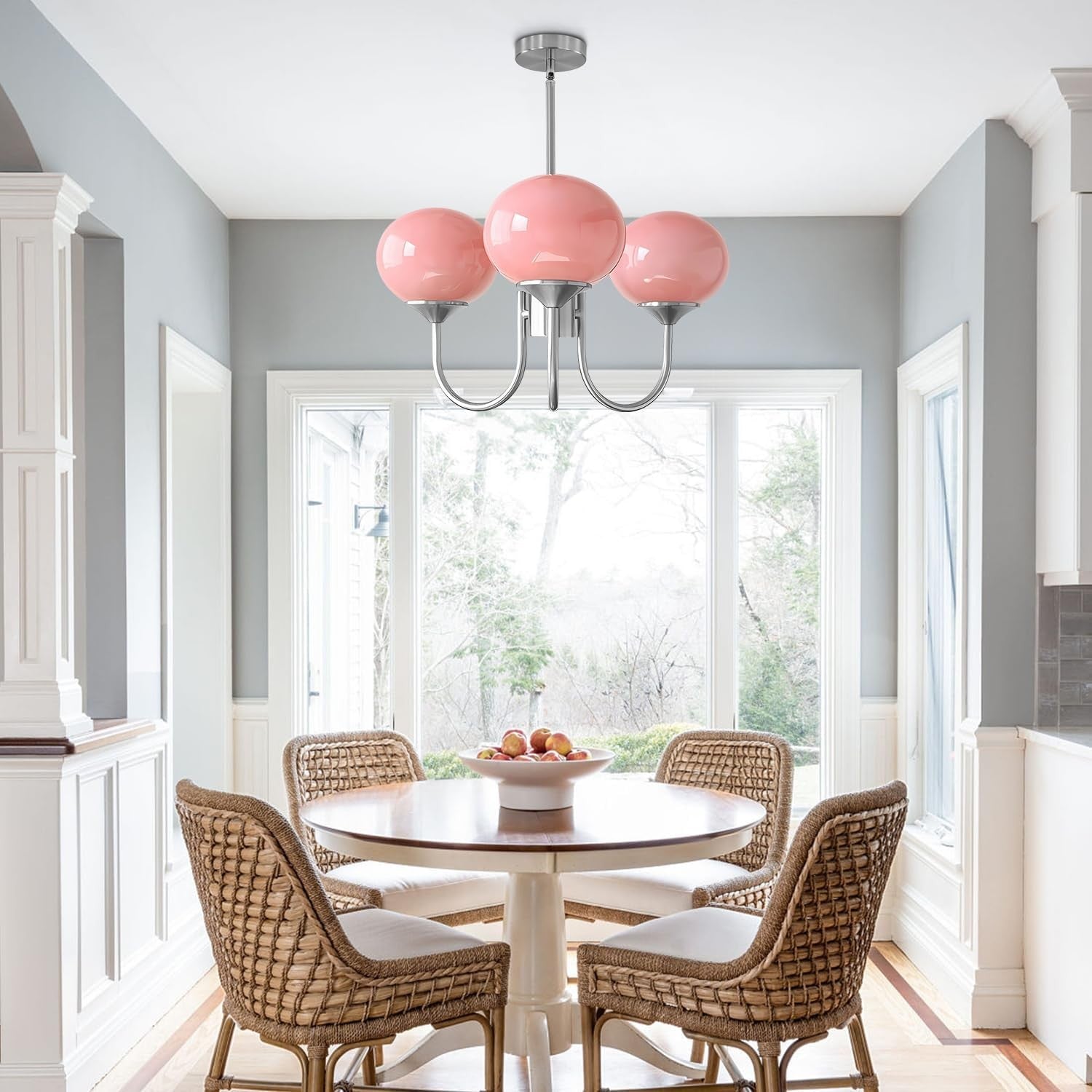 Bianca Colored Glass Shade Chandelier with Globes