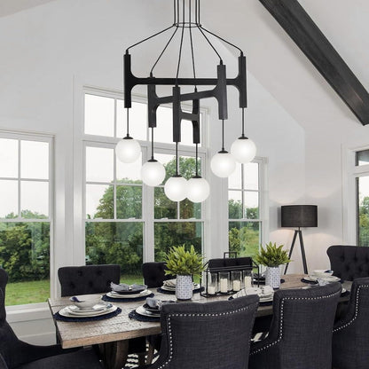 Astraea Farmhouse Wooden Branch Milk Glass Globe Chandelier