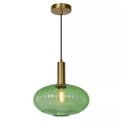 Zarek Lantern Shape Vertical Striped Stained Glass Pendant Light