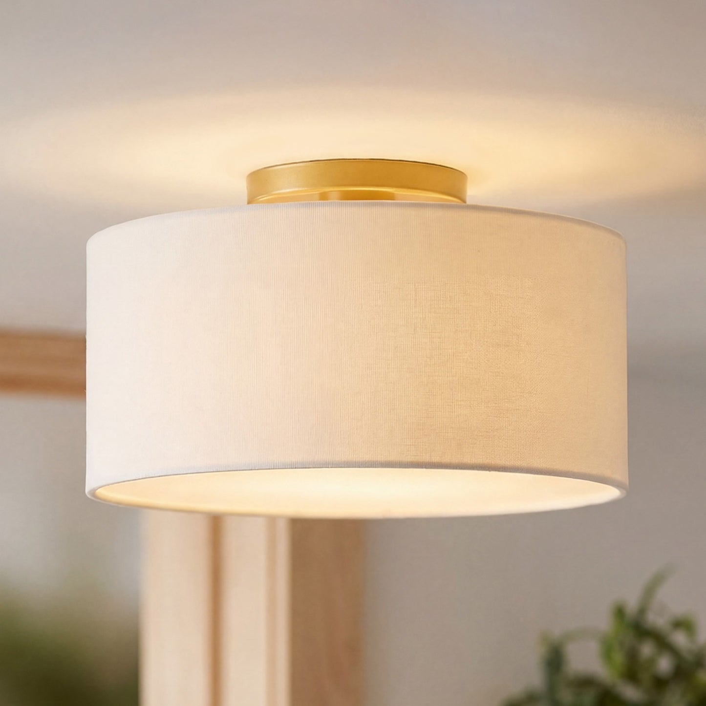 Joram White Linen Drum Ceiling Light