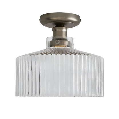 Bramwell Industrial Ribbed Glass Flush Mount Ceiling Light