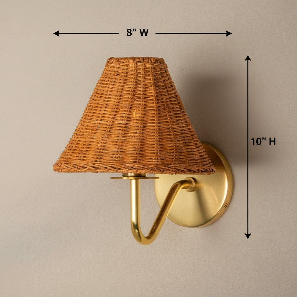 Betty Natural Rattan Cone Brass Wall Sconce