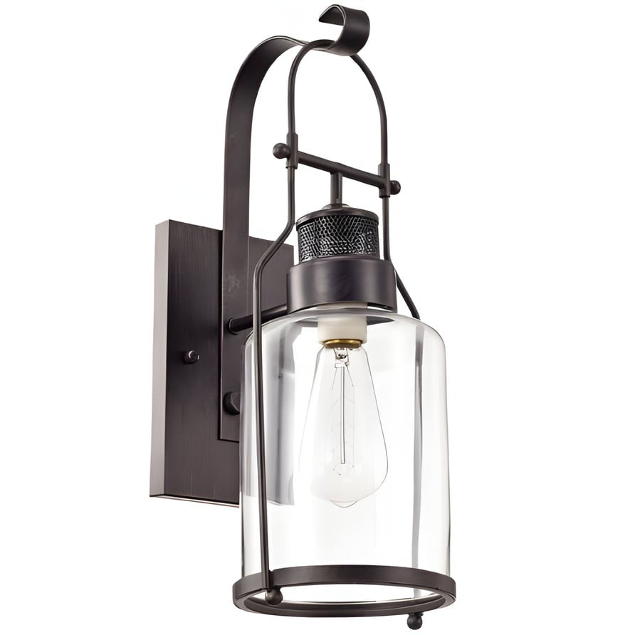 Bureau Industrial Antique Iron Glass Jar Wall Sconce