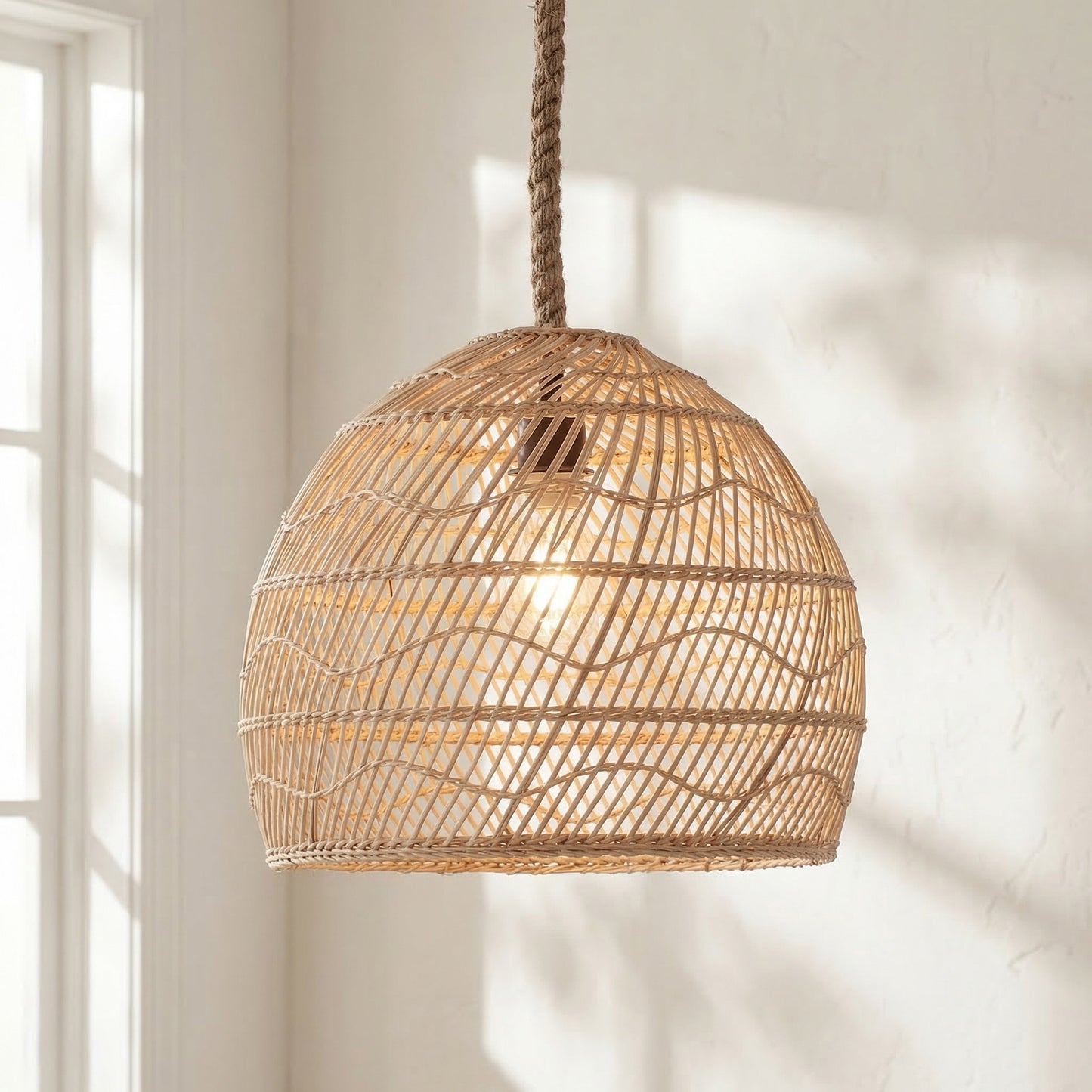 Laura Bohemian Style Bleached Rattan Pendant Light