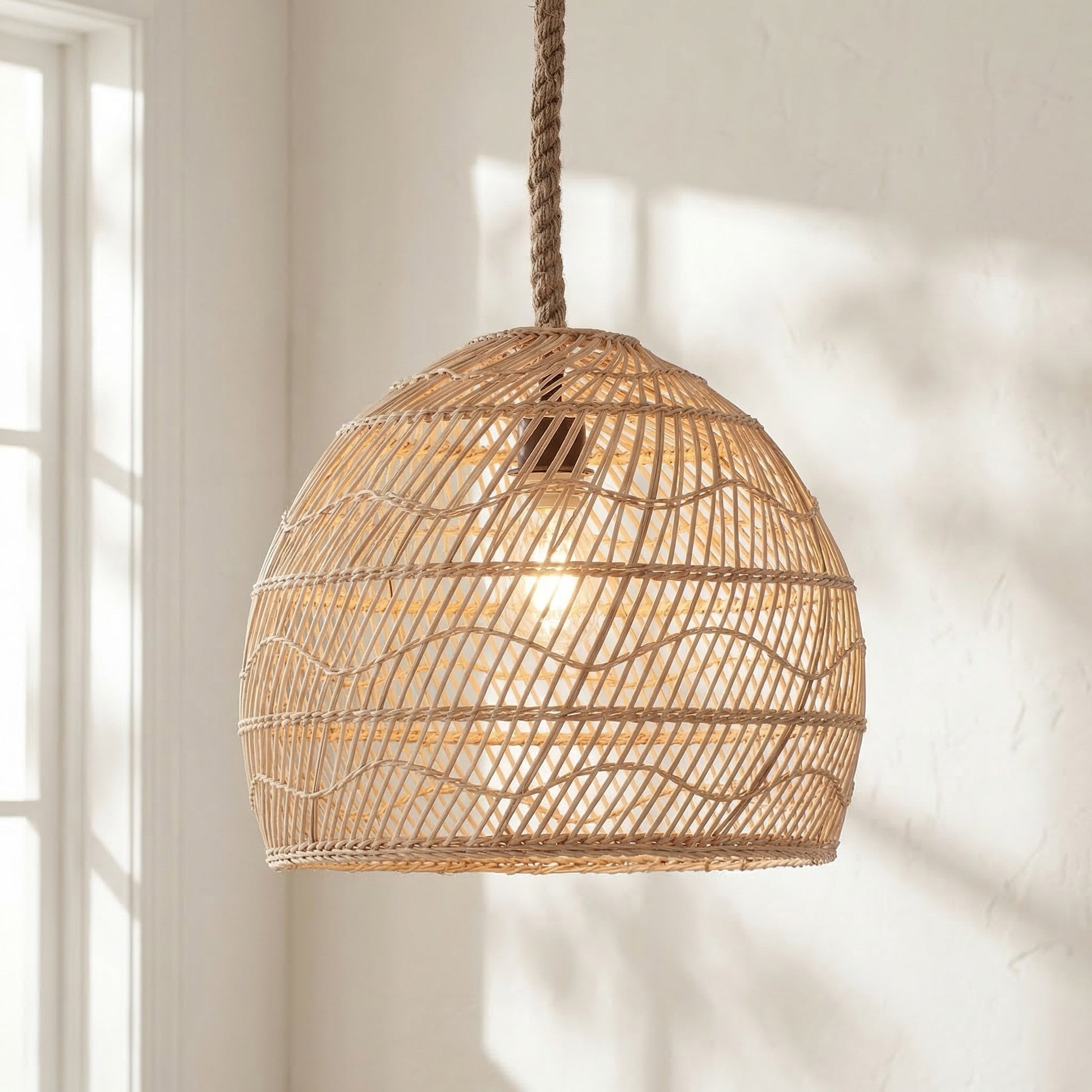 Laura Bohemian Style Bleached Rattan Pendant Light