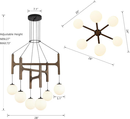 Astraea Farmhouse Wooden Branch Milk Glass Globe Chandelier