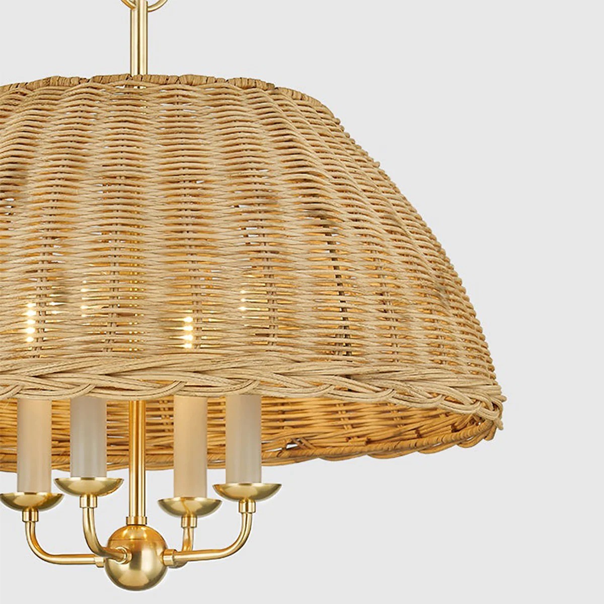 Margaret Minimalist Natural 4-Light Dome Rattan Brass Pendant Light