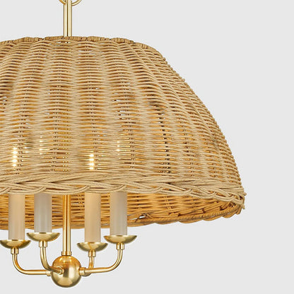 Margaret Minimalist Natural 4-Light Dome Rattan Brass Pendant Light