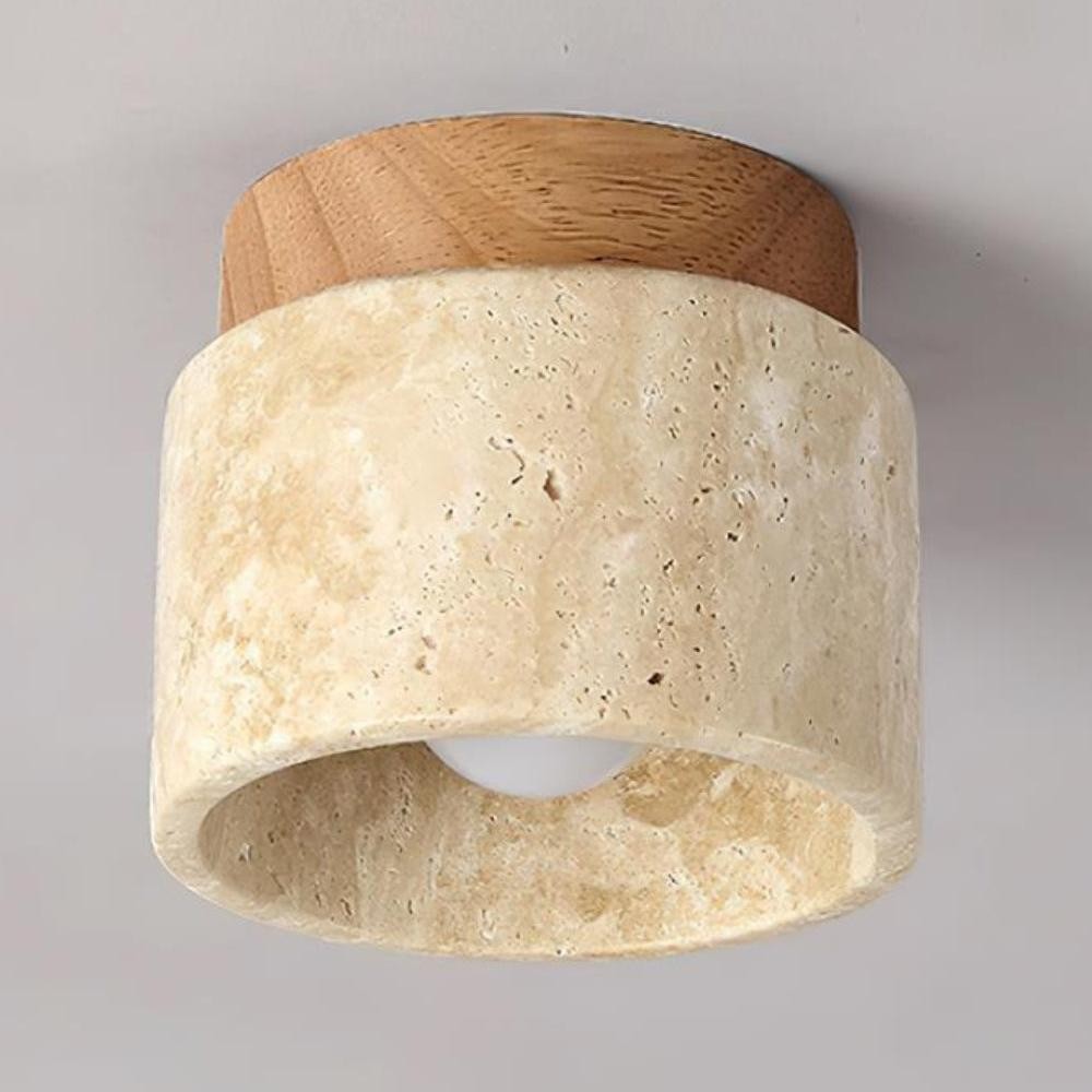 Wiktora Natural Cylindrical Travertine Wooden Ceiling Light