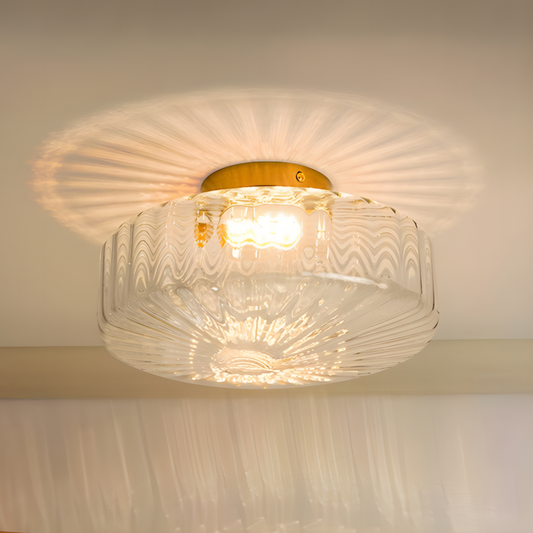 Levi Farmhouse Ribbed Glass Brass Ceiling Light