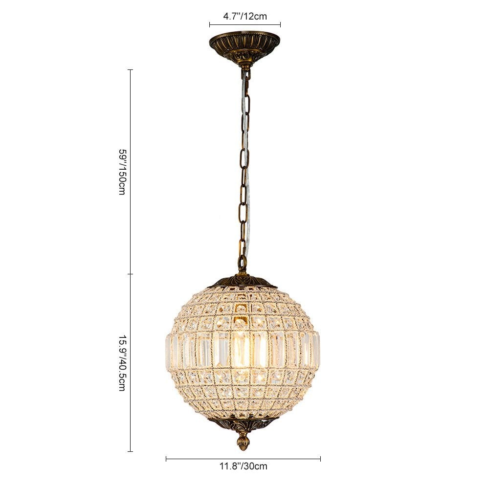 Dion Luxury French Antique Brass Crystal Globe Chandelier