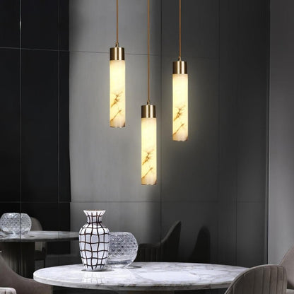 Odalys Luxurious Cylindrical Alabaster Brass Pendant Light