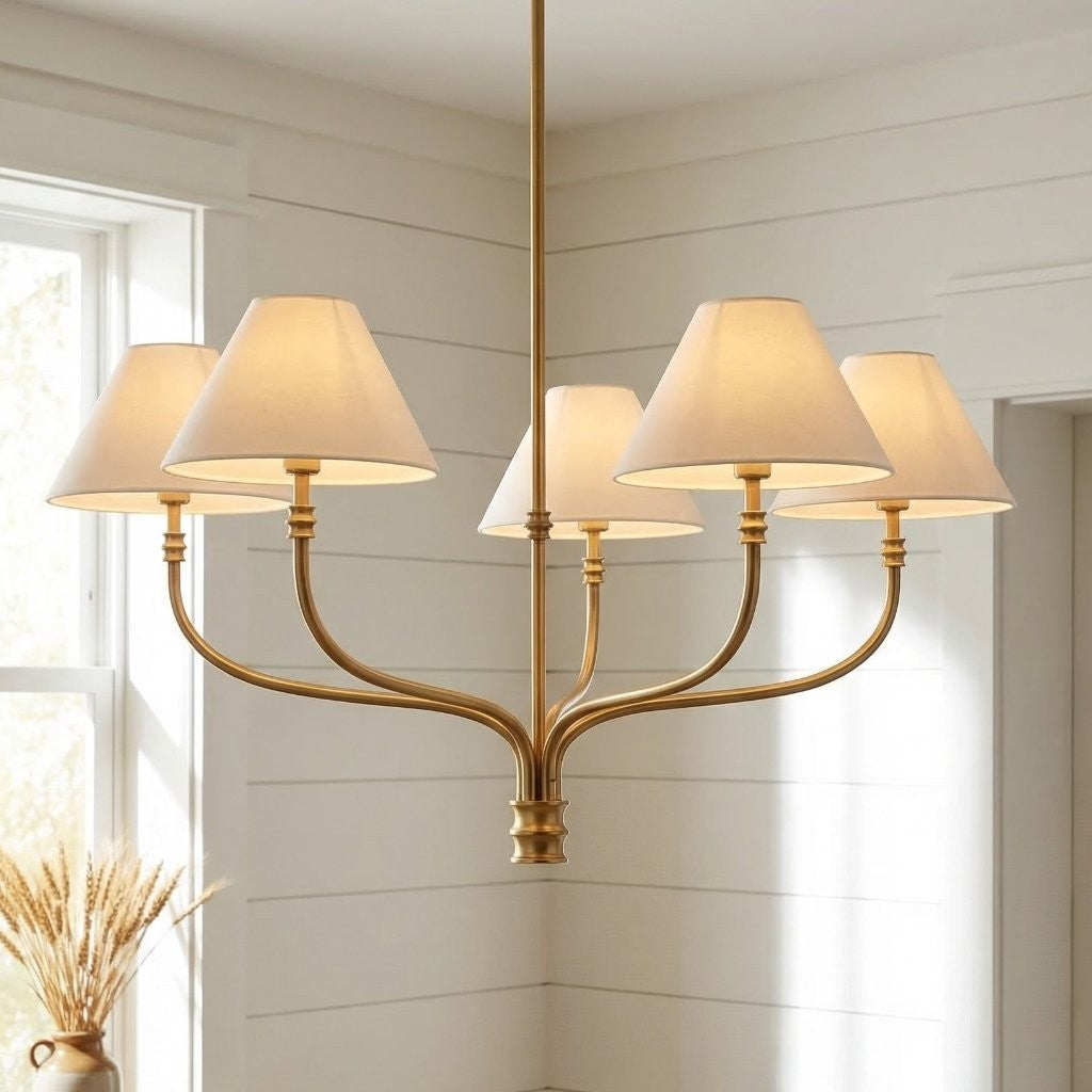 Ashlyn Modern 5/6 Light White Linen Conical Chandelier