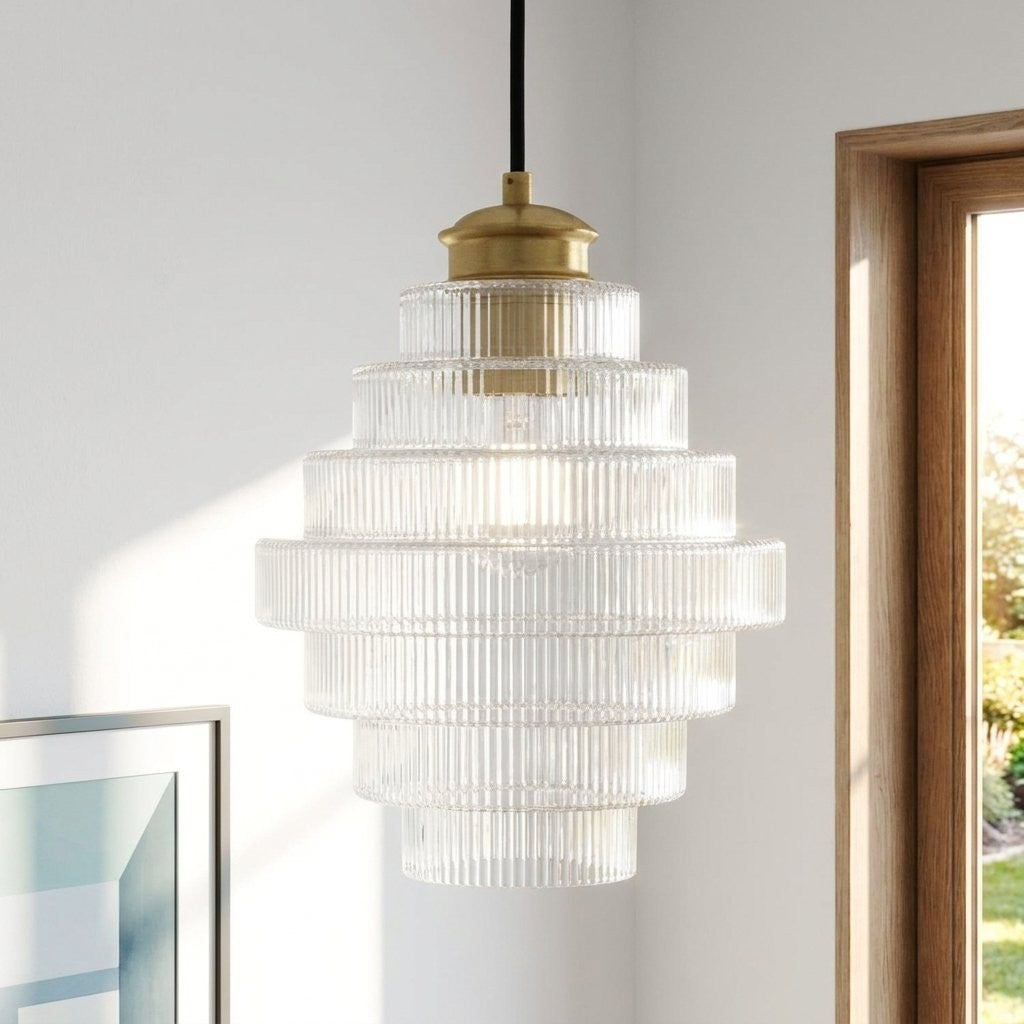 Kaelyn Bottle Shade Stained Striped Glass Pendant Light