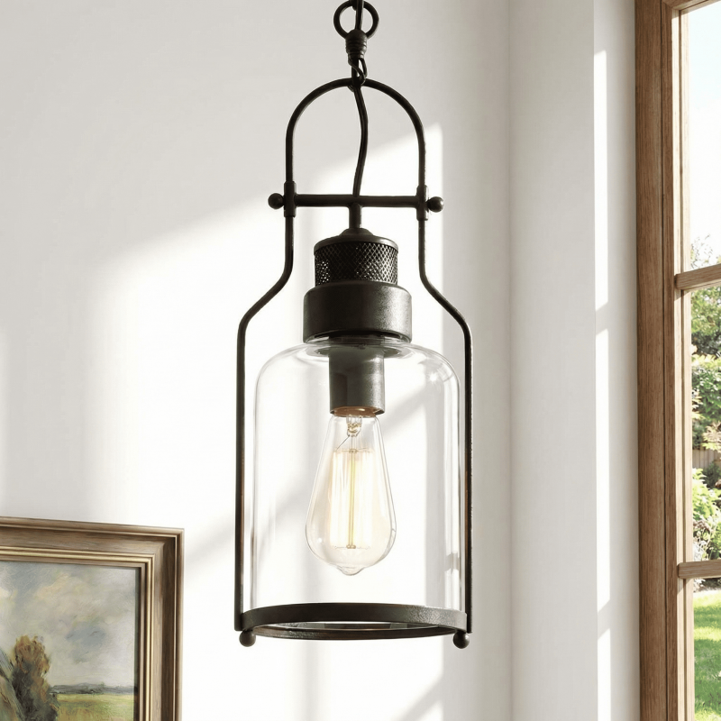 Eryxis Industrial Vintage Iron Glass Jar Pendant Light