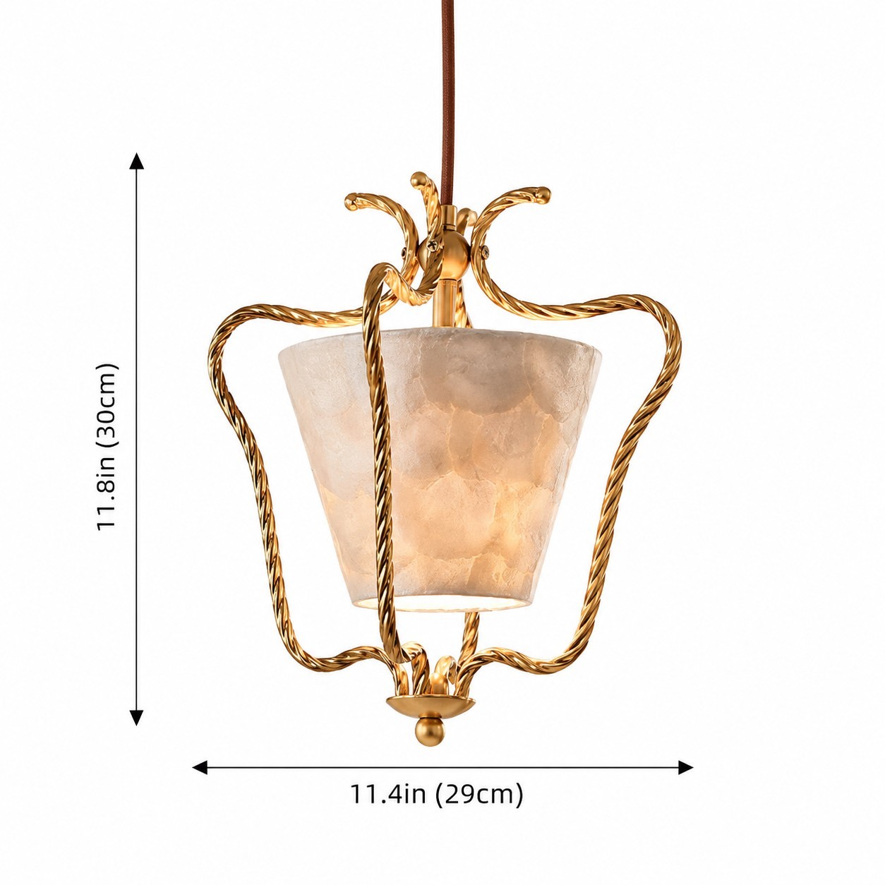 Spencer Vintage French Art Deco Brass Lantern Shell Pendant Light
