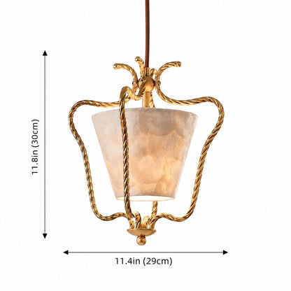 Spencer Vintage French Art Deco Brass Lantern Shell Pendant Light