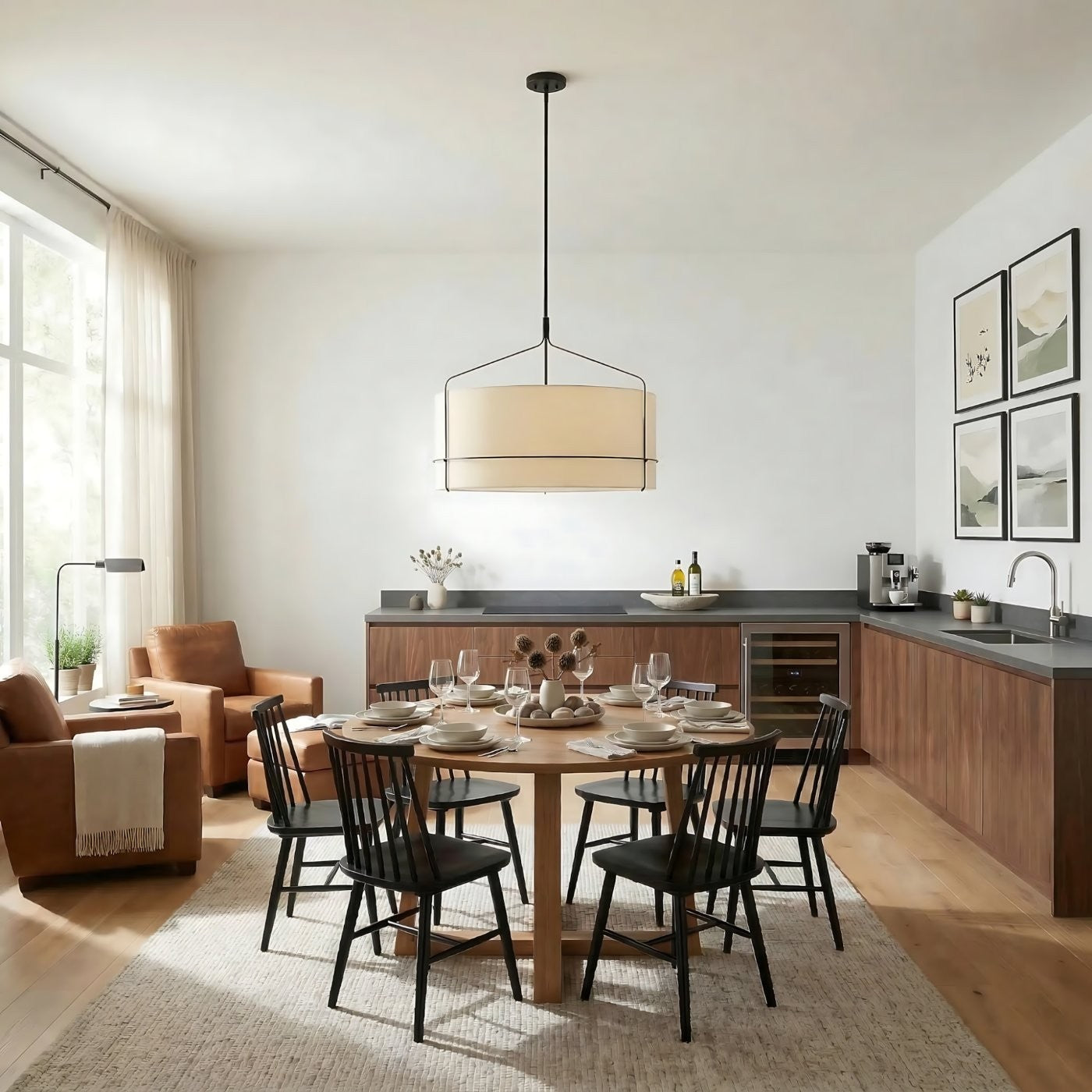 Bravos Rustic White Fabric Drum Pendant Light