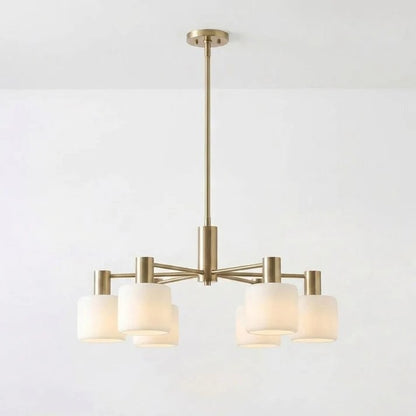Aura Mid-Century Brass Porcelain Cylinder Chandelier