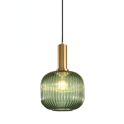Zarek Lantern Shape Vertical Striped Stained Glass Pendant Light