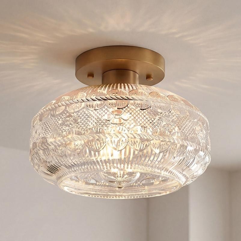 Santos Vintage Hand Carved Floral Clear Glass Semi Flush Mount Ceiling Light