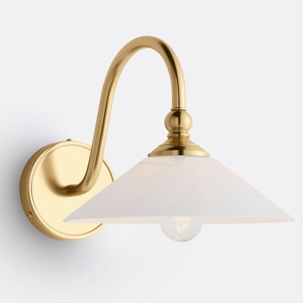 Cygnira Vintage Brass Glass Curved Neck Wall Light