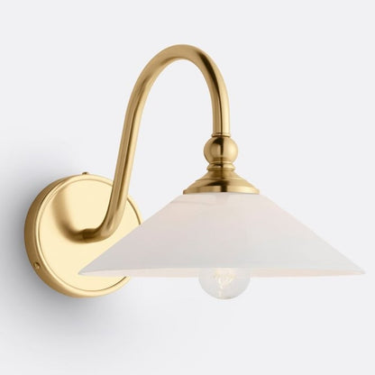 Cygnira Vintage Brass Glass Curved Neck Wall Light