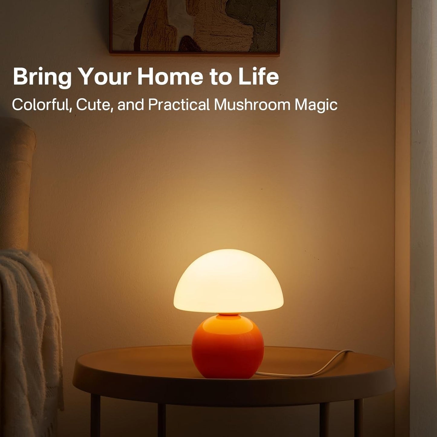 Evinth Mini Colorful Ceramic Base Mushroom Table Lamp