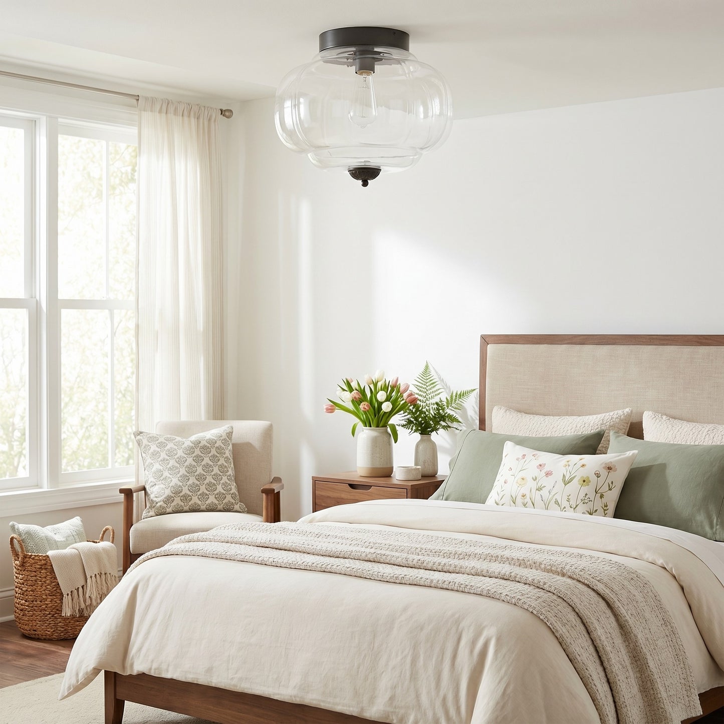 Ozita Retro Milk Glass Semi Flush Mount Eloise Ceiling Light