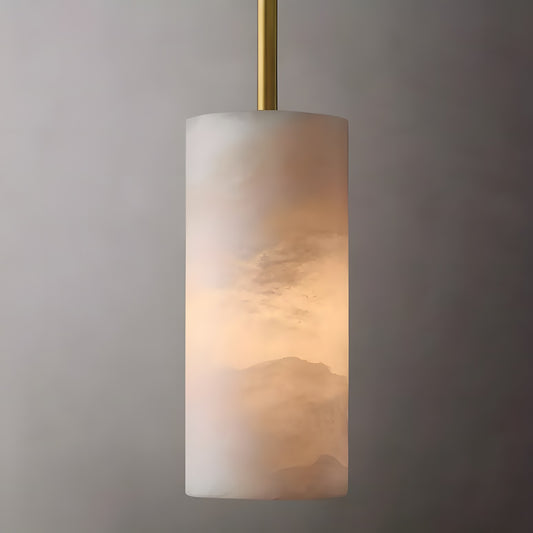 Modern Hand Carved Alabaster Cylinder Pendant Light