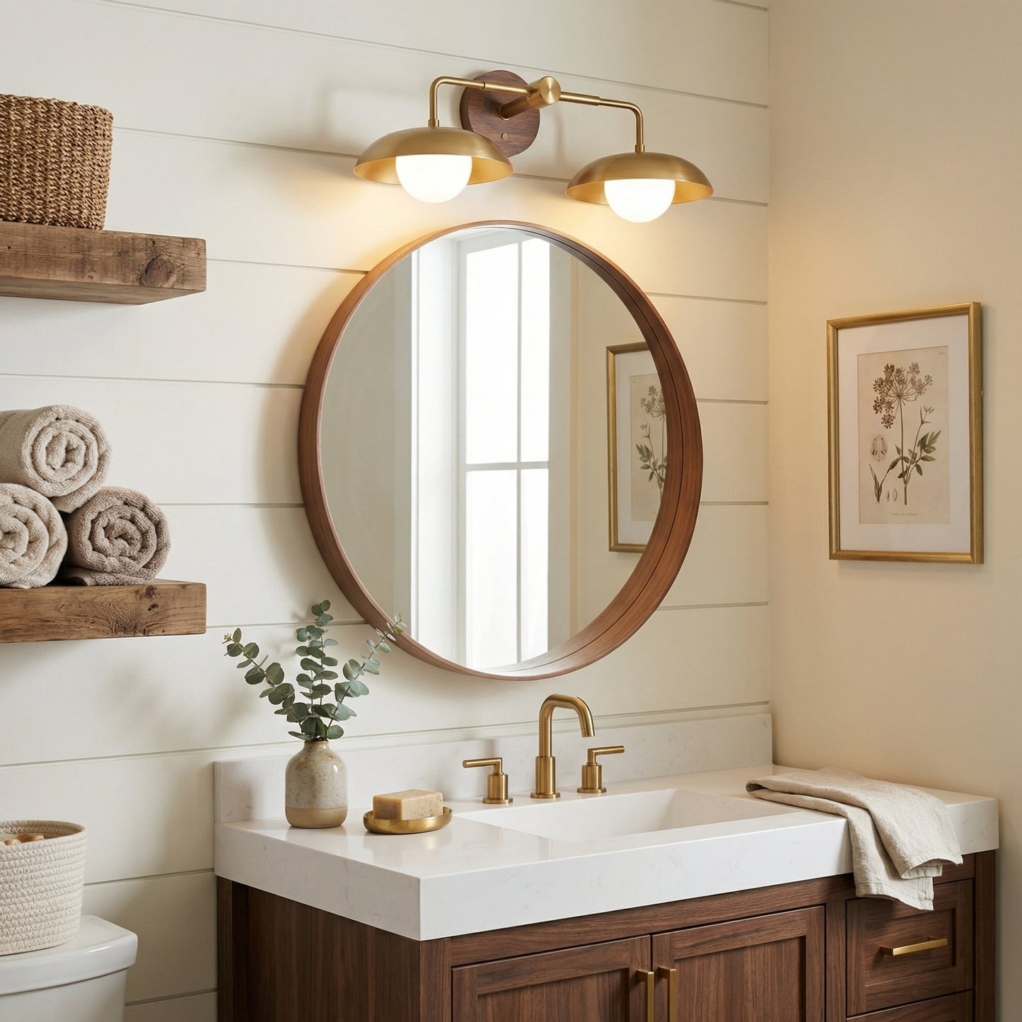 Katya Mid-century Wood Metal Double Dome Wall Sconce