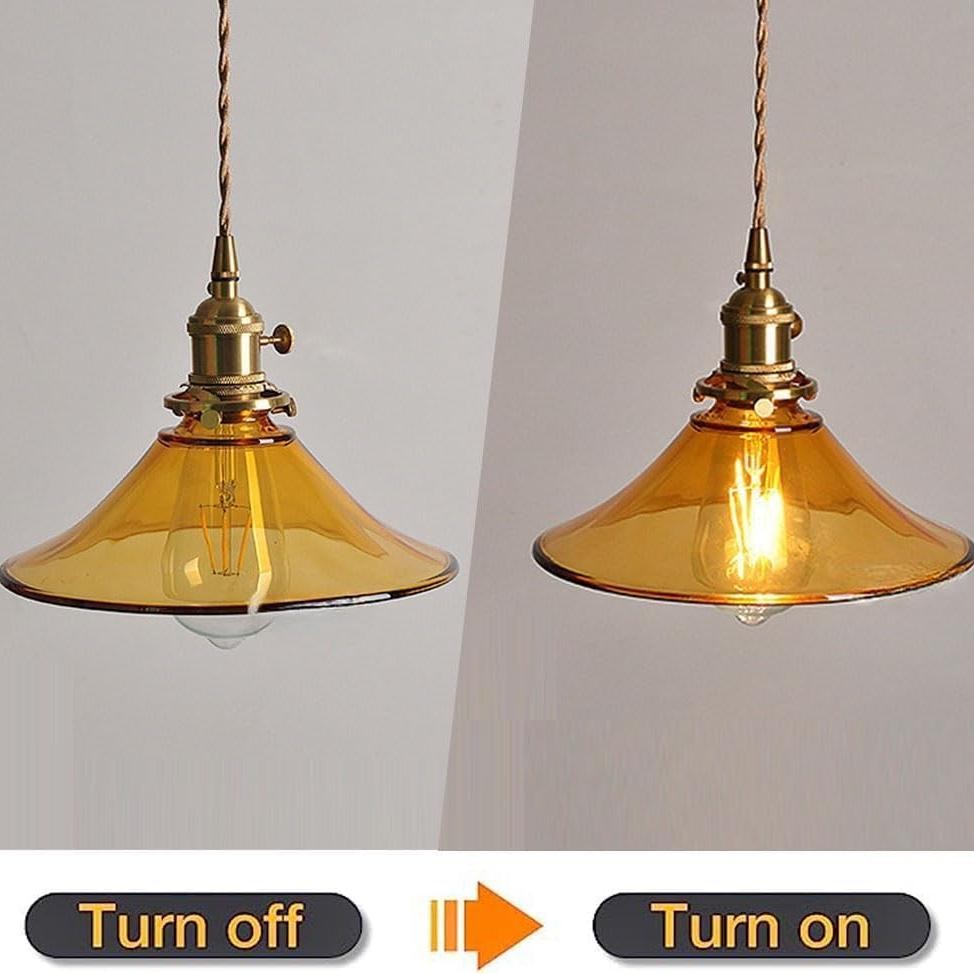 Vythar Retro Brass Cone Amber Glass Pendant Light