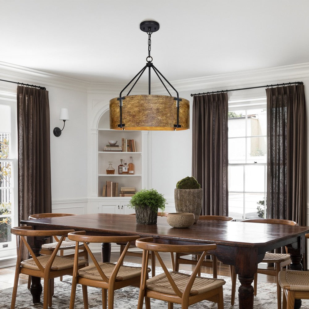 Ojaswi Rustic Bronze Industrial Pendant Light with Drum Shade