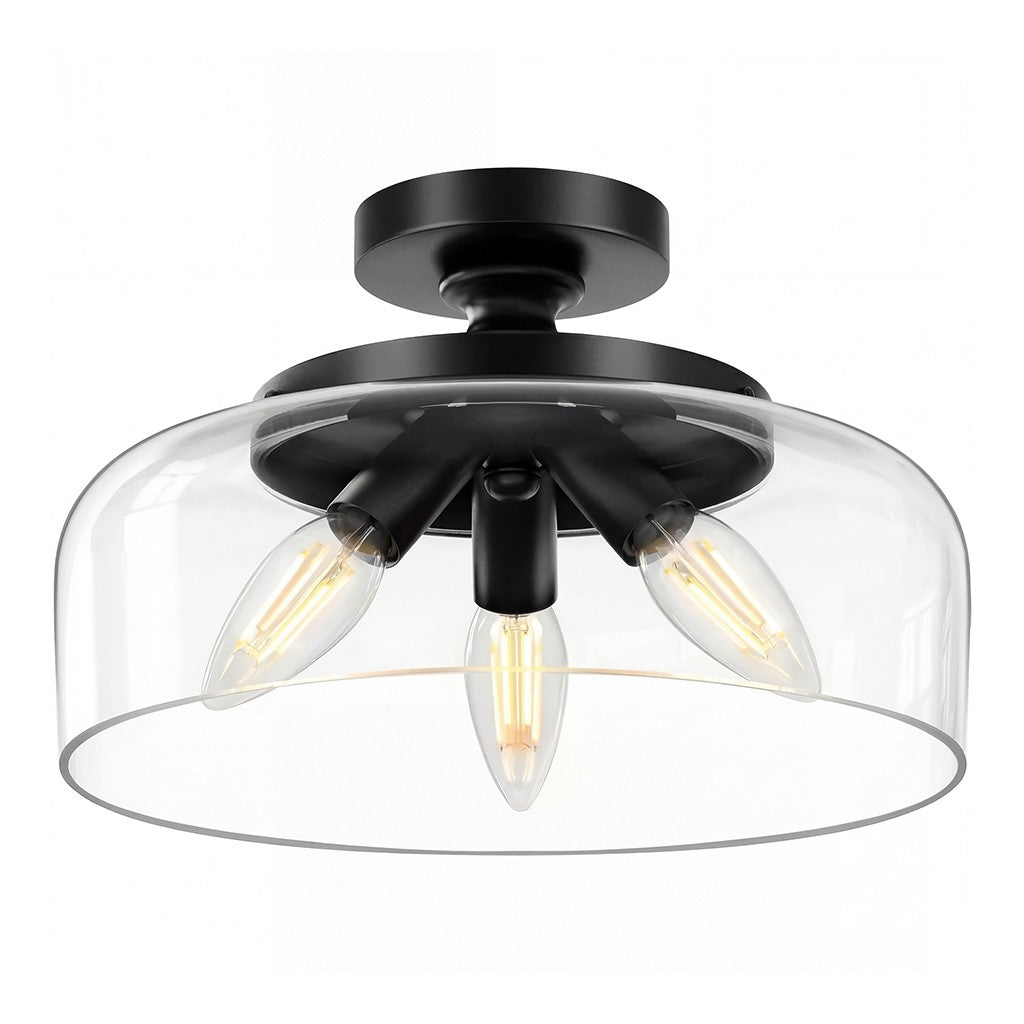 Santos Vintage Hand Carved Floral Clear Glass Semi Flush Mount Ceiling Light