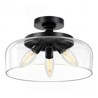 Santos Vintage Hand Carved Floral Clear Glass Semi Flush Mount Ceiling Light