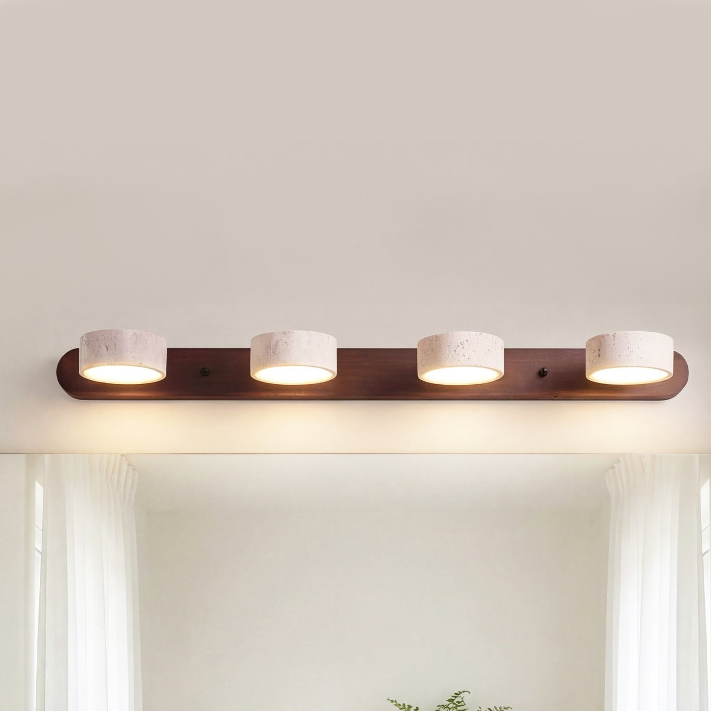 Benjamin Rustic Adjustable Travertine Wood Led Vanity Sconce