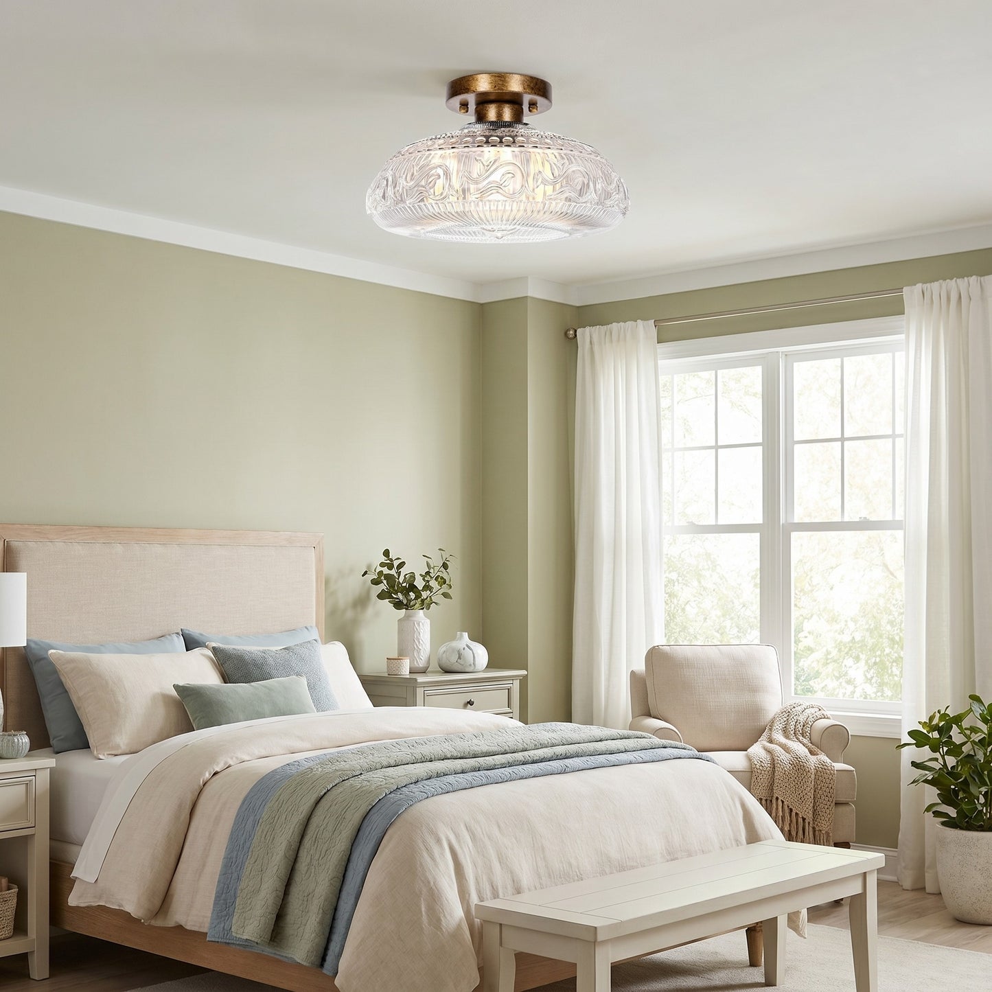 Cassandra American Country Patterned Glass Ceiling Light