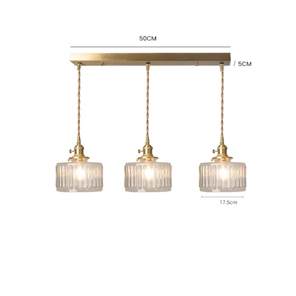 Zavier Vintage Cylinder Wave Pattern Glass Shade Pendant Chandelier