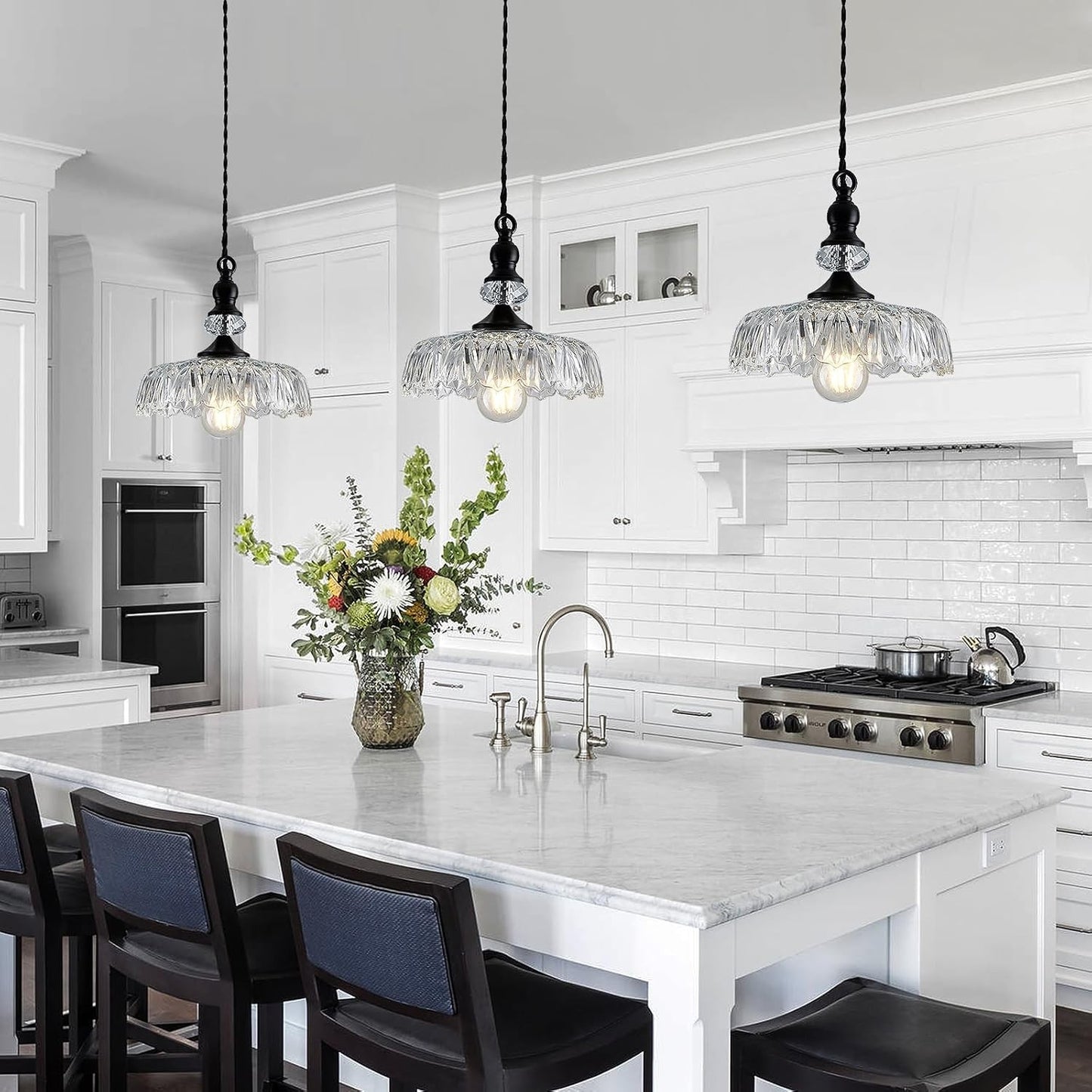 Jaime Antique Brass and Glass Flower Pendant Light