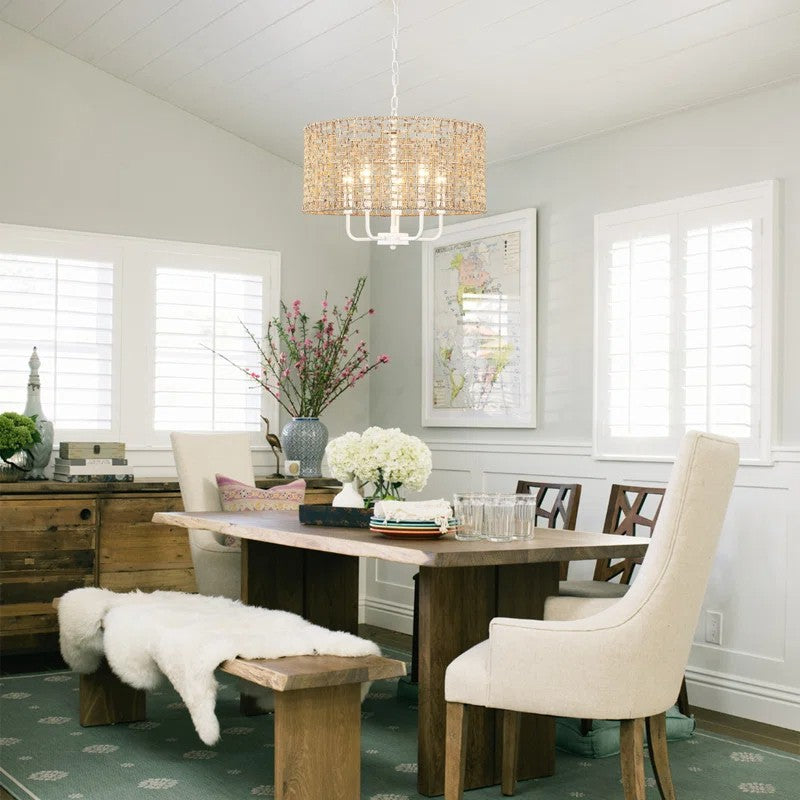 Arlo Bohemian 5 Light Natural Rattan Drum Chandelier