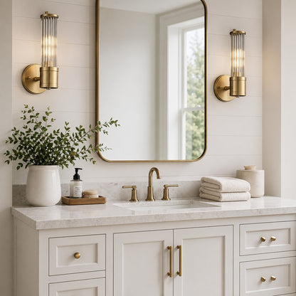Prisha Mid Century Gold Fluted Ribbed Glass Wall Sconces